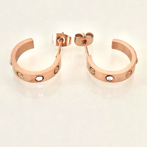 Rose Gold Small Screw Zirconia Hoops - Picture 8 of 8
